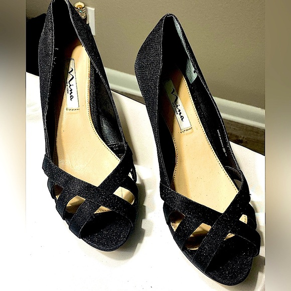 Womens Nina Charlee Black Glittery Heels - Picture 1 of 7